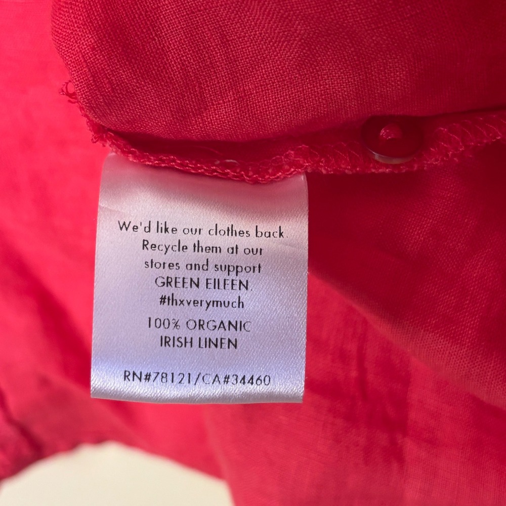 EILEEN FISHER 100% Organic Linen Button Down Shirt Regency Red Women Size Medium - Picture 9 of 10